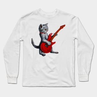 Kitten playing an electric guitar Long Sleeve T-Shirt